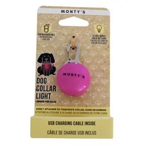 Monty's Bags Monty's - USB Rechargeable Dog Collar/Harness Light - Pink