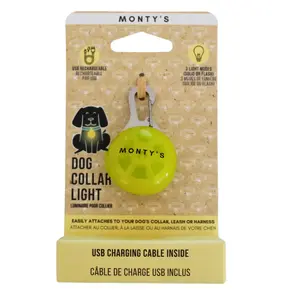 Monty's Bags Monty's - USB Rechargeable Dog Collar/Harness Light - Yellow