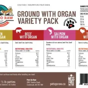 Pets Go Raw - Ground w/Organ Variety Pack 24lb (Approximately 50-1/2lb patties)
