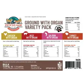 Pets Go Raw Pets Go Raw - Ground w/Organ Variety Pack 24lb (Approximately 50-1/2lb patties)