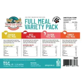 Pets Go Raw - Full Meal Variety Pack 24lb (Approximately 50-1/2lb patties)