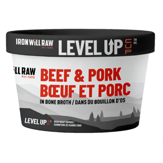 Iron Will Raw Pet Foods Iron Will - Level Up Topper Cup -Beef & Pork in Bone Broth 4oz