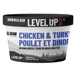 Iron Will Raw Pet Foods Iron Will - Level Up Topper Cup -Chicken & Turkey in Bone Broth 4oz