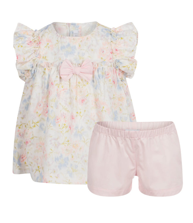 Il Gufo Il Gufo-ss21 Floral Dress Blouse and Shorts Set in White and Pink