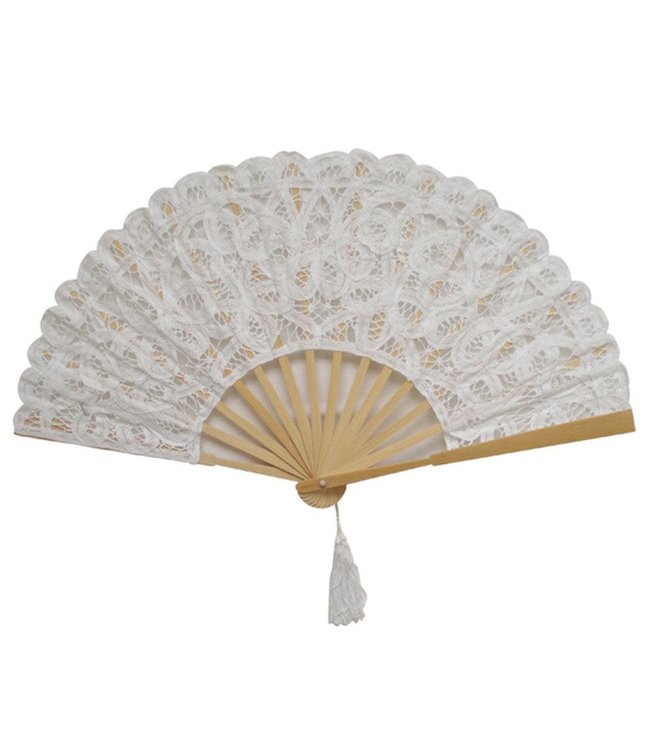 Powell Craft Powell Craft-ss21 WHITE LACE FAN WITH TASSEL 27CM