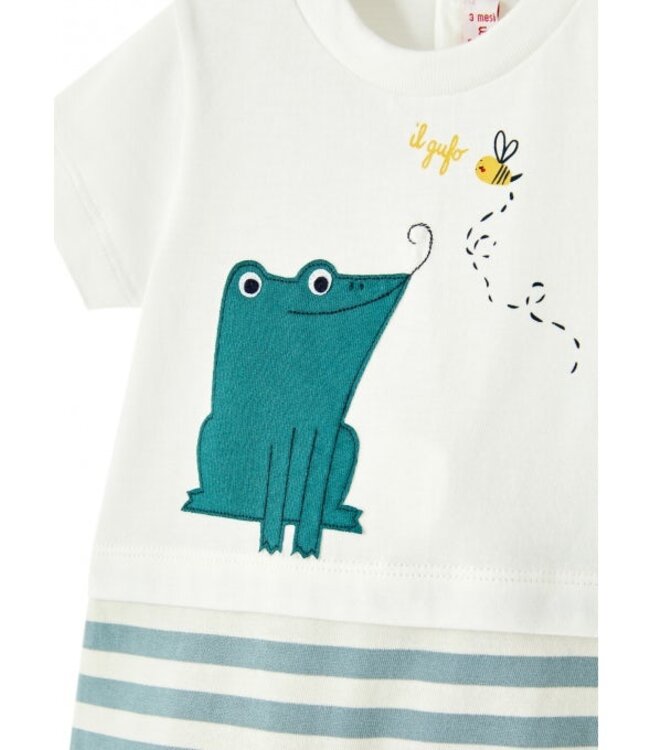 Il Gufo IL GUFO - BABY BOY ROMPER W/ FROG AND STRIPS