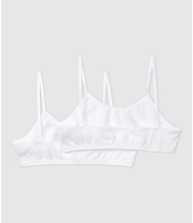 Petit Bateau Petit Bateau - GIRLS' WHITE COTTON AND ELASTANE BRALETTES - 2-PACK