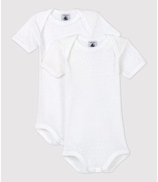 Petit Bateau Petit Bateau - BABIES' WHITE SHORT-SLEEVED ORGANIC COTTON BODYSUITS - 2-PACK