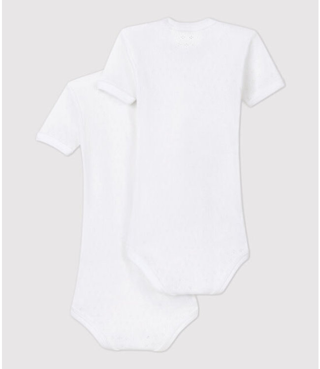 Petit Bateau Petit Bateau - BABIES' WHITE SHORT-SLEEVED ORGANIC COTTON BODYSUITS - 2-PACK