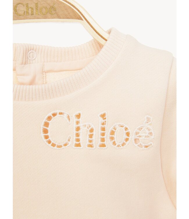Chloe Chloe - Girls' sweater in organic cotton fleece with perforated Chloé logoT