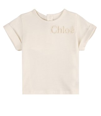 Chloe Chloe - T-shirt for girls in cotton jersey with perforated Chloé logo embroidery