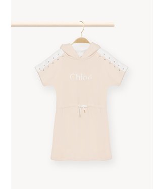 Chloe Chloe - Hooded short-sleeved dress in organic cotton with Chloé logo