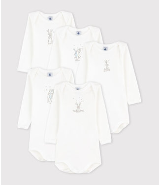 Petit Bateau Petit Bateau - BABIES' RABBIT THEMED LONG-SLEEVED COTTON BODYSUITS - 5-PACK