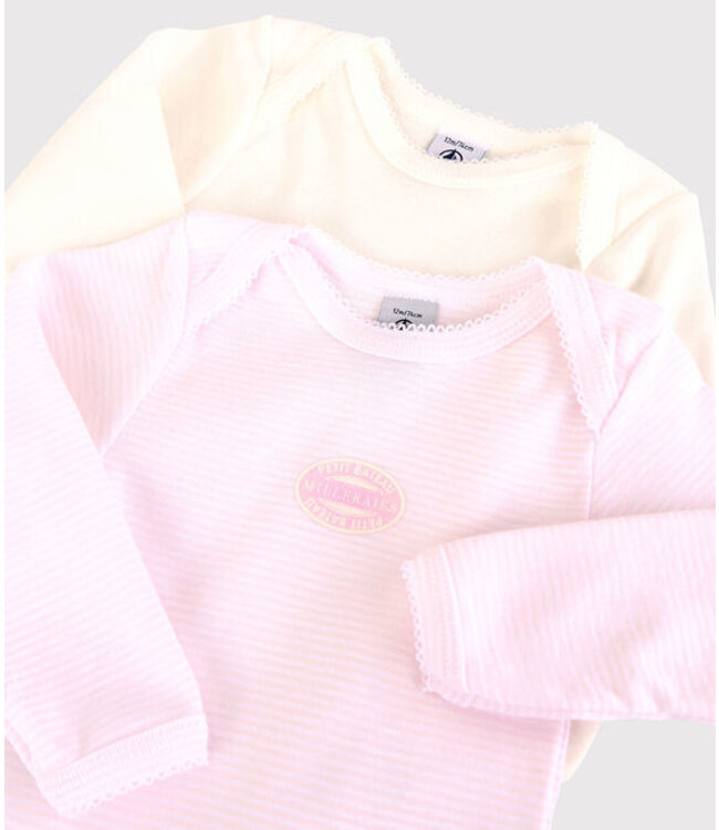 Petit Bateau Petit Bateau - BABIES' PINSTRIPED LONG-SLEEVED ORGANIC COTTON BODYSUITS - 2-PACK