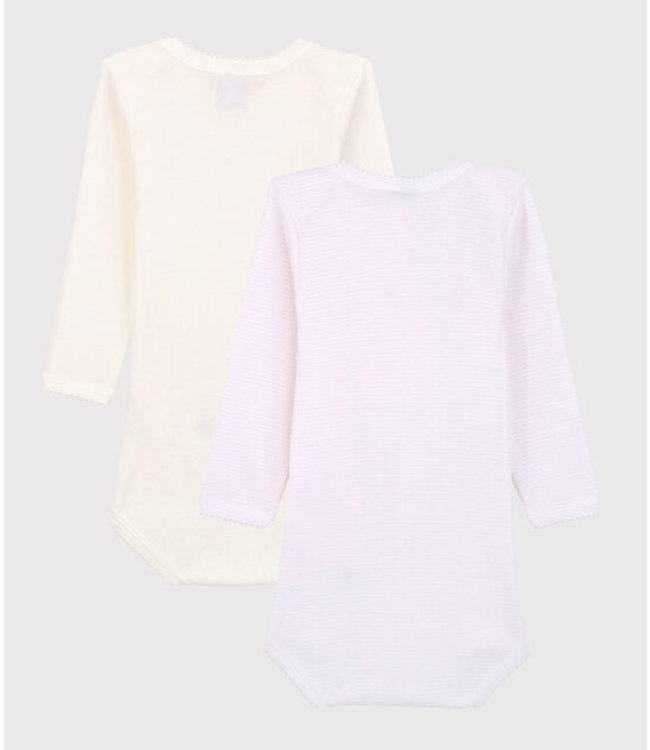 Petit Bateau Petit Bateau - BABIES' PINSTRIPED LONG-SLEEVED ORGANIC COTTON BODYSUITS - 2-PACK