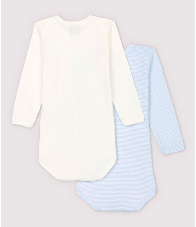 Petit Bateau Petit Bateau - BABIES' PINSTRIPED ORGANIC COTTON LONG-SLEEVED BODYSUITS - 2-PACK