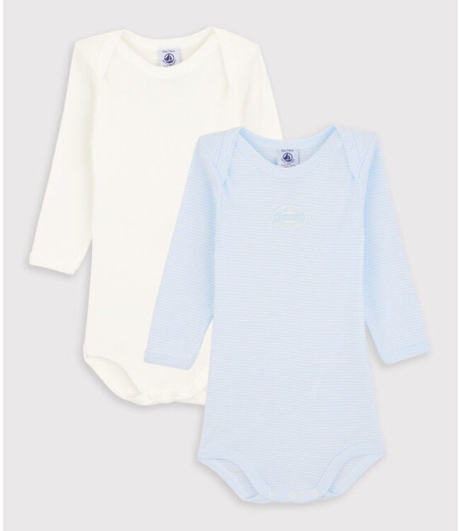 Petit Bateau Petit Bateau - BABIES' PINSTRIPED ORGANIC COTTON LONG-SLEEVED BODYSUITS - 2-PACK