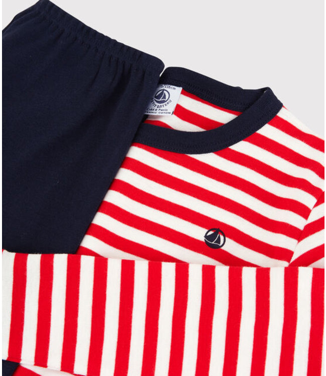 Petit Bateau Petit Bateau - BOYS' RED STRIPED ORGANIC COTTON SNUGFIT PYJAMAS
