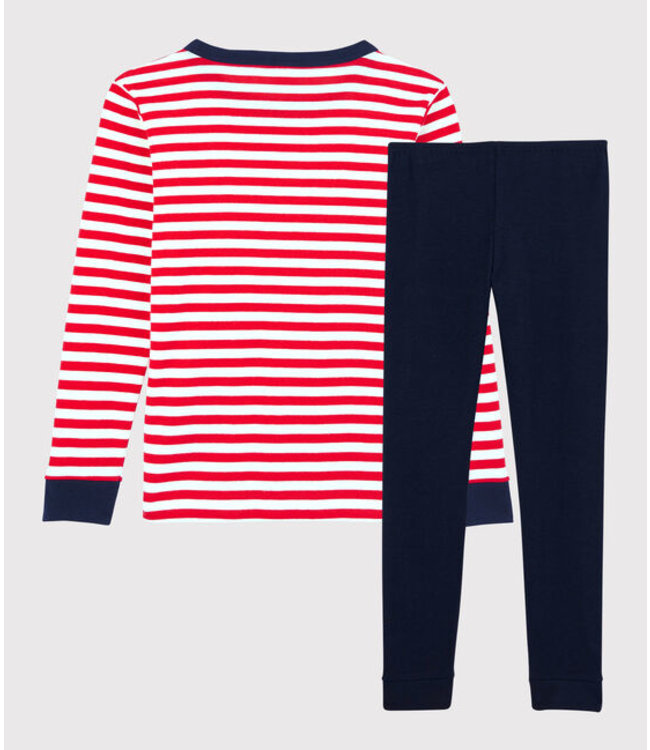 Petit Bateau Petit Bateau - BOYS' RED STRIPED ORGANIC COTTON SNUGFIT PYJAMAS