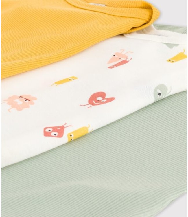 Petit Bateau Petit Bateau - SHORT-SLEEVED COTTON AND LYOCELL BODYSUITS - 3-PACK