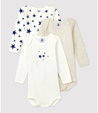 Petit Bateau Petit Bateau - STARRY LONG-SLEEVED COTTON BODYSUITS - 3-PACK