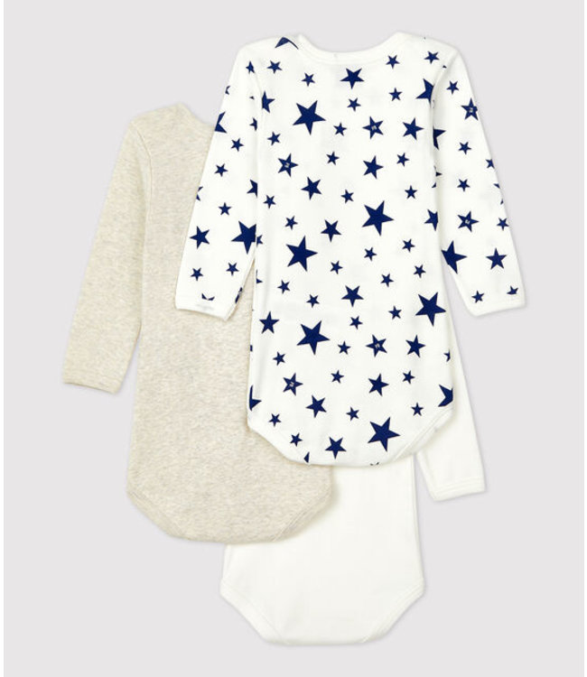 Petit Bateau Petit Bateau - STARRY LONG-SLEEVED COTTON BODYSUITS - 3-PACK