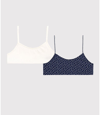 Petit Bateau Petit Bateau - GIRLS' SPOTTED COTTON AND ELASTANE BRALETTES - 2-PACK