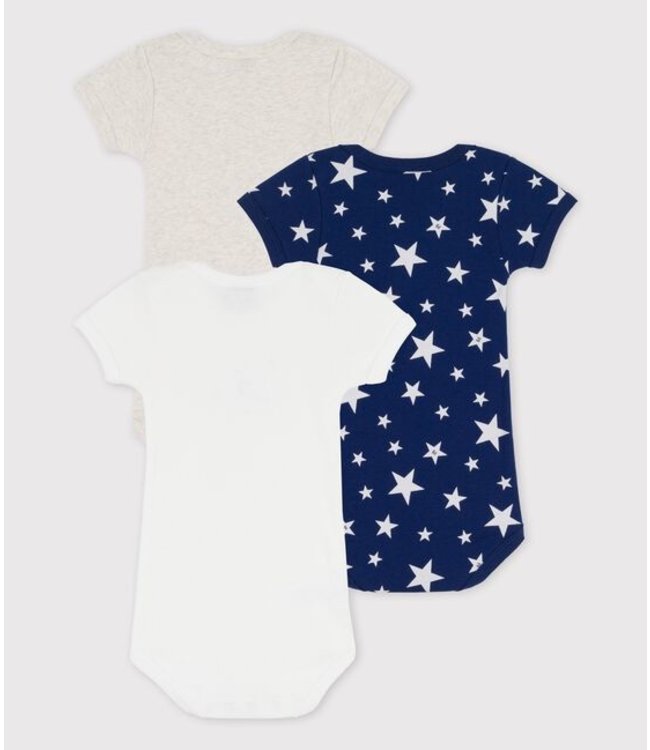 Petit Bateau Petit Bateau - STARRY PATTERNED SHORT-SLEEVED COTTON BODYSUITS - 3-PACK