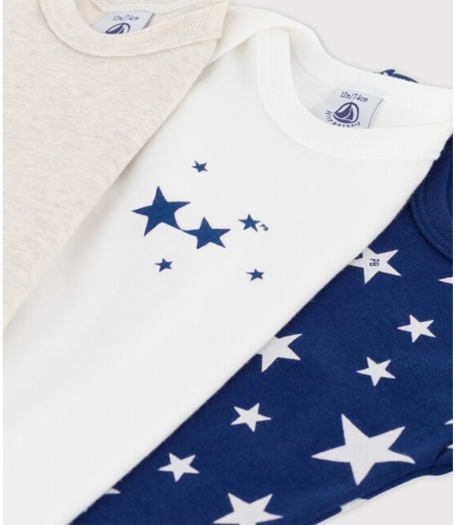 Petit Bateau Petit Bateau - STARRY PATTERNED SHORT-SLEEVED COTTON BODYSUITS - 3-PACK