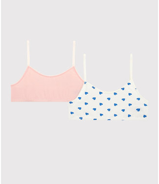 Petit Bateau Petit Bateau - GIRLS' HEART PATTERNED COTTON AND ELASTANE BRALETTES - 2-PACK
