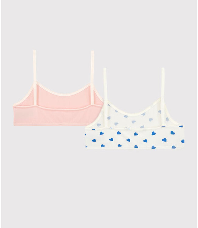 Petit Bateau Petit Bateau - GIRLS' HEART PATTERNED COTTON AND ELASTANE BRALETTES - 2-PACK