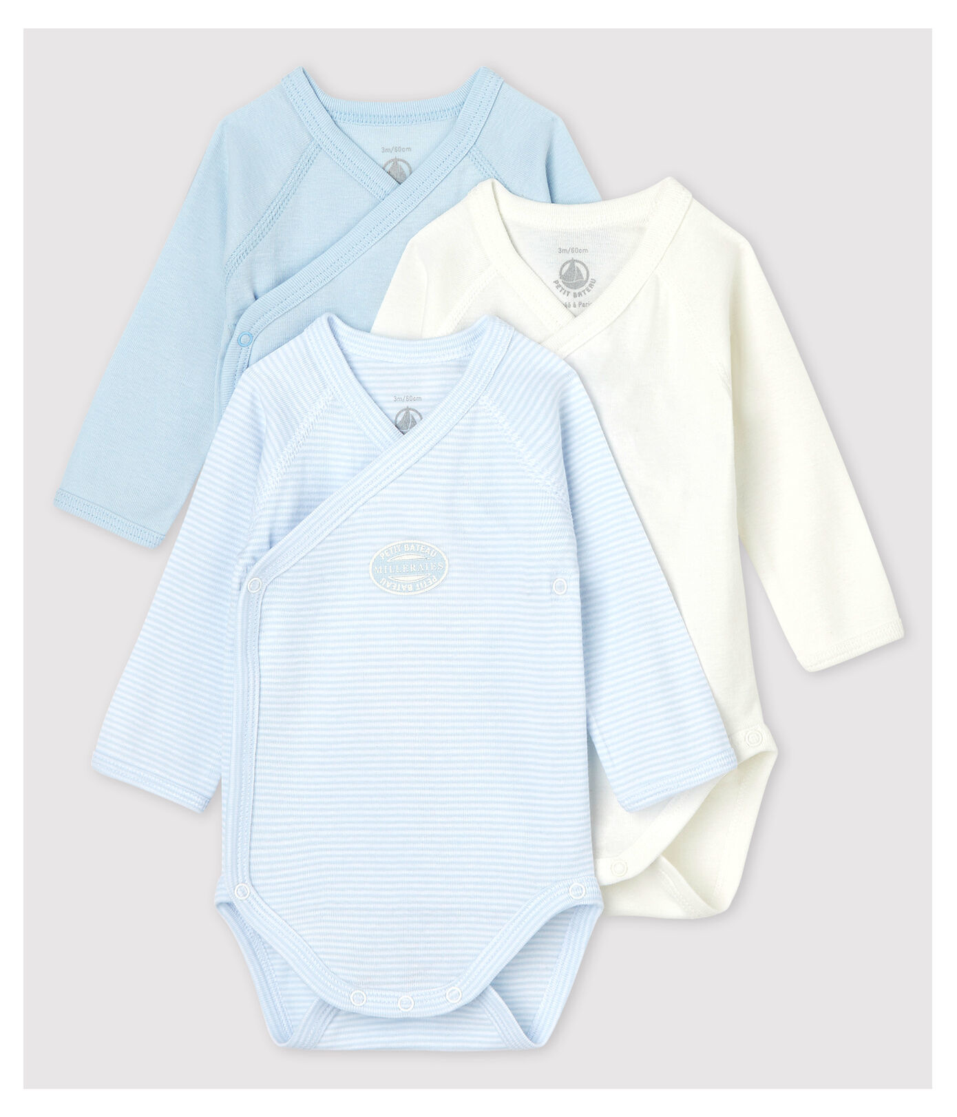 Petit Bateau - BABIES' PINSTRIPED LONG-SLEEVED WRAPOVER ORGANIC COTTON