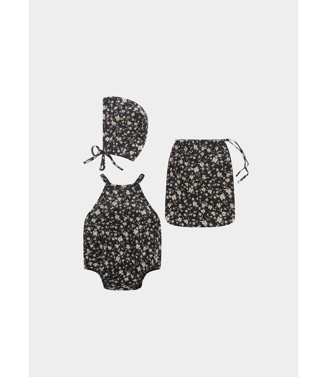 Caramel Caramel - LAVENDULA BABY SET - BLACK FLORAL - POSEY DOT PRINT