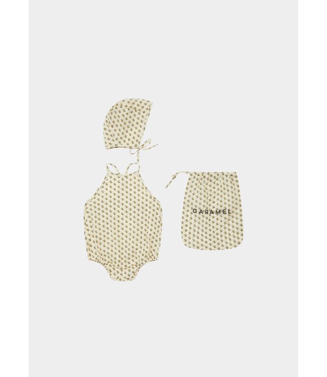 Caramel Caramel - LAVENDULA BABY SET - BLACK FLORAL - POSEY DOT PRINT