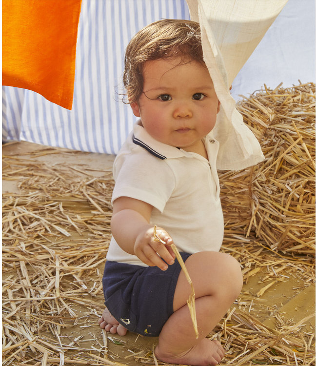 Petit Bateau Petit Bateau - BABIES' SHORT-SLEEVED COTTON BODYSUIT WITH POLO SHIRT COLLAR