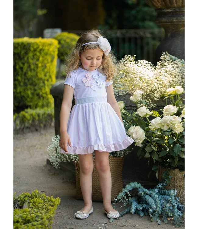 Patachou Patachou - White Jersey and Multicolour Satin Dress