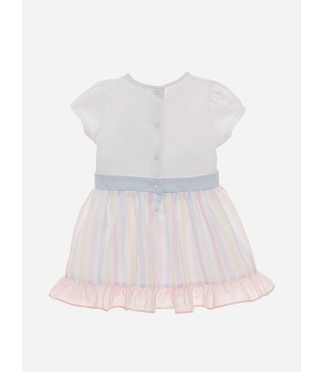 Patachou Patachou - White Jersey and Multicolour Satin Dress