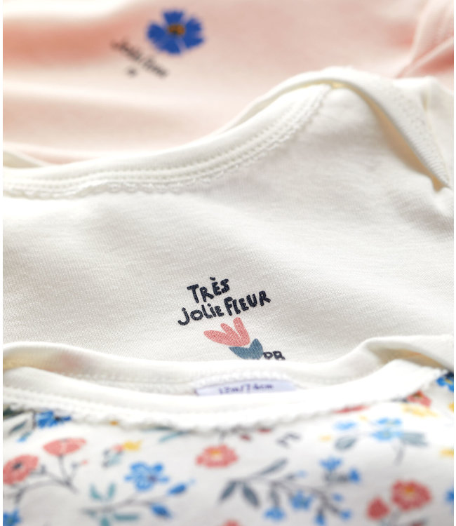 Petit Bateau Petit Bateau -BLUE HEART PATTERNED SHORT-SLEEVED COTTON BODYSUITS - 3-PACK