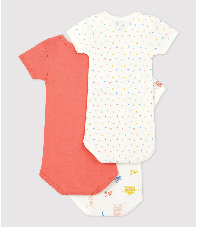 Petit Bateau Petit Bateau - PARIS PRINT SHORT-SLEEVED COTTON BODYSUITS - 3-PACK