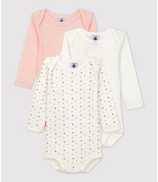 Petit Bateau Petit Bateau - MULTICOLOURED LONG-SLEEVED COTTON BODYSUITS - 3-PACK