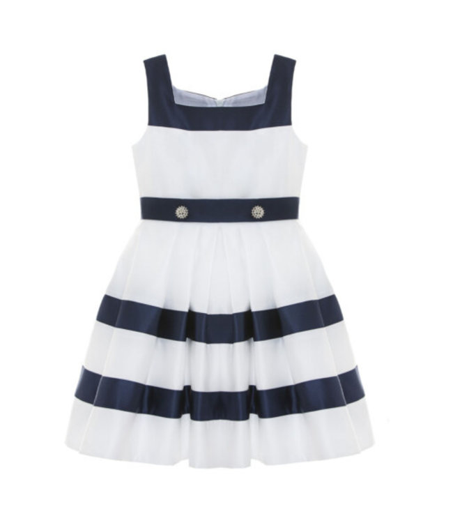 Patachou Patachou - White & Navy Striped Dress