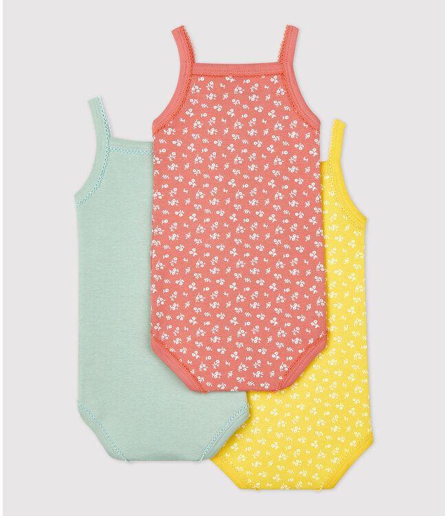 Petit Bateau Petit Bateau - FLORAL COTTON BODYSUITS WITH STRAPS - 3-PACK
