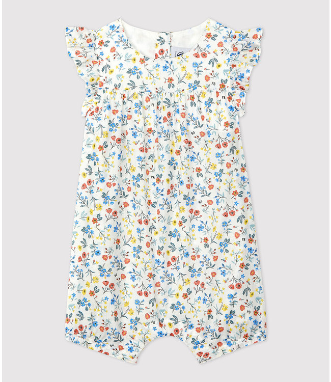 Petit Bateau Petit Bateau - BABIES' POPLIN FLORAL PRINT SHORT PLAYSUIT