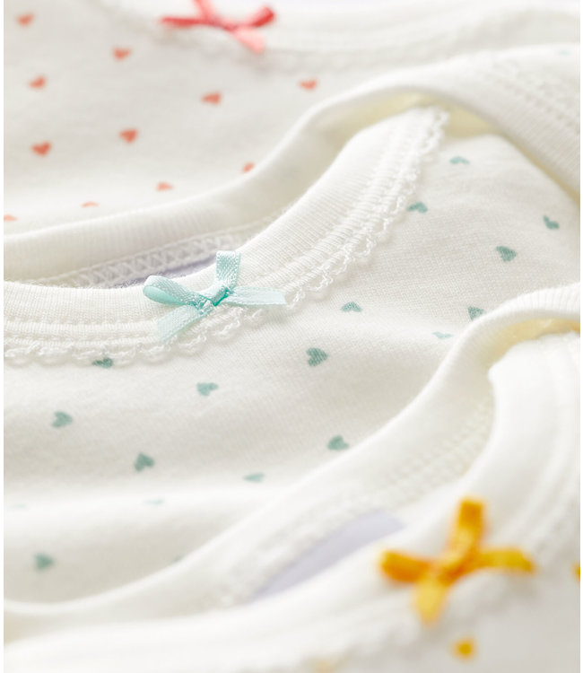 Petit Bateau Petit Bateau - HEART PATTERNED SHORT-SLEEVED COTTON BODYSUITS - 3-PACK