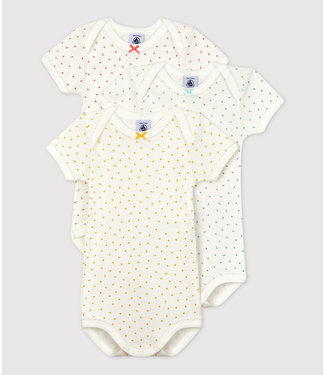 Petit Bateau Petit Bateau - HEART PATTERNED SHORT-SLEEVED COTTON BODYSUITS - 3-PACK