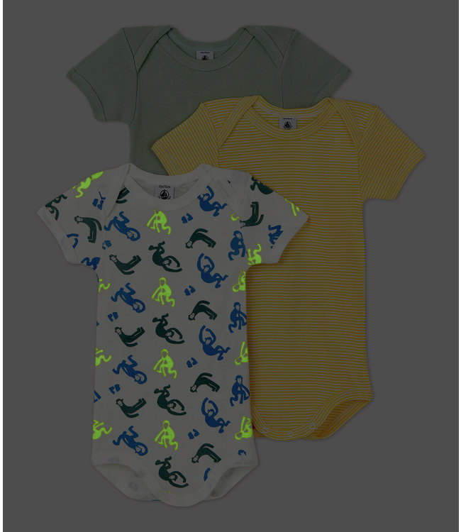Petit Bateau Petit Bateau - GLOW-IN-THE-DARK SHORT-SLEEVED COTTON BODYSUITS - 3-PACK