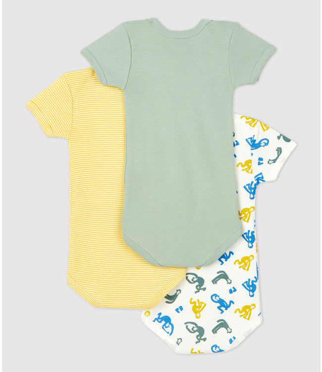 Petit Bateau Petit Bateau - GLOW-IN-THE-DARK SHORT-SLEEVED COTTON BODYSUITS - 3-PACK