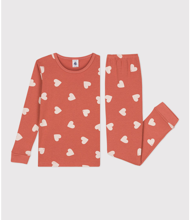 Petit Bateau Petit Bateau - GIRLS' HEART PATTERNED COTTON SNUGFIT PYJAMAS
