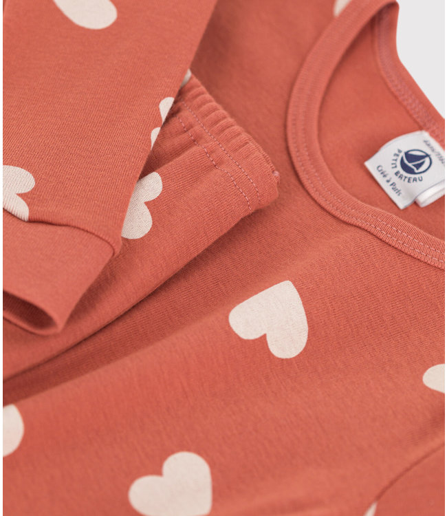 Petit Bateau Petit Bateau - GIRLS' HEART PATTERNED COTTON SNUGFIT PYJAMAS