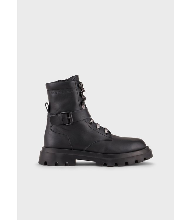 Emporio Armani Emporio Armani - Leather lace-up combat boots with strap